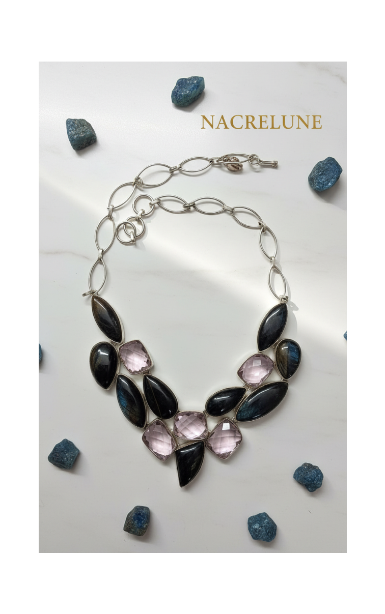 Collier Argent Quartz Rose Taillé & Pietersite – Amour & Transformation | NACRELUNE NACRELUNE collier