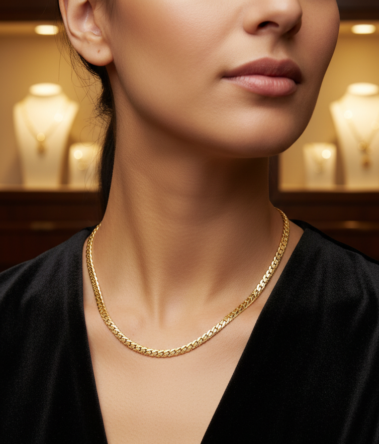 Collier Chaîne Plate argent 925 Plaqué Or – NACRELUNE NACRELUNE collier