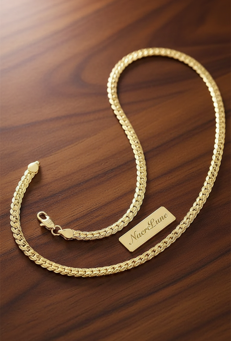 Collier Chaîne Plate argent 925 Plaqué Or – NACRELUNE NACRELUNE collier