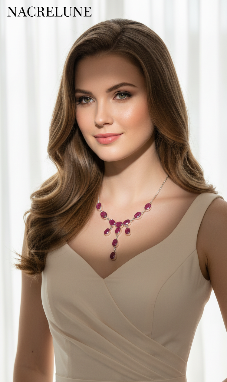 Collier en argent 925 avec rubis facettés-NACRELUNE NACRELUNE collier