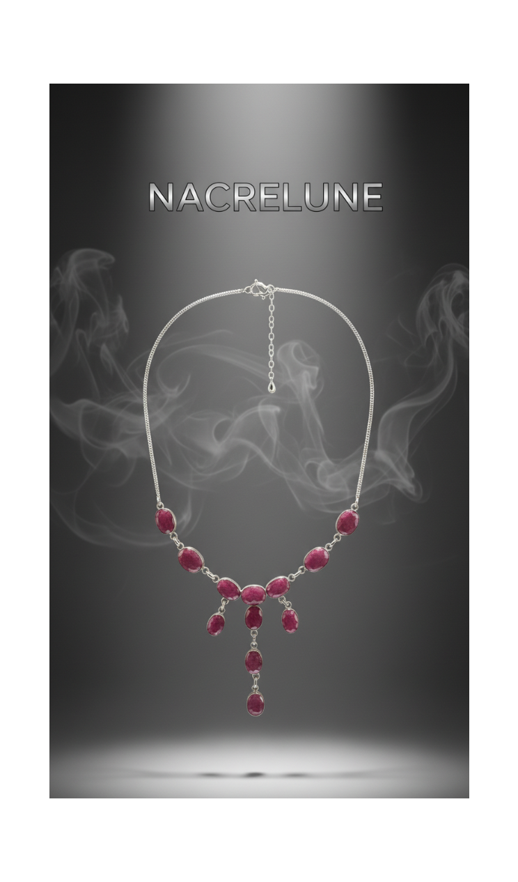 Collier en argent 925 avec rubis facettés-NACRELUNE NACRELUNE collier