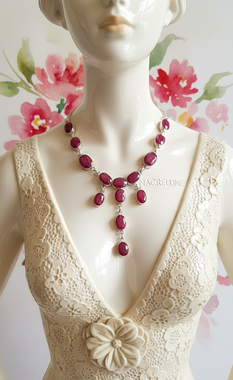 Collier en argent 925 avec rubis facettés-NACRELUNE NACRELUNE collier