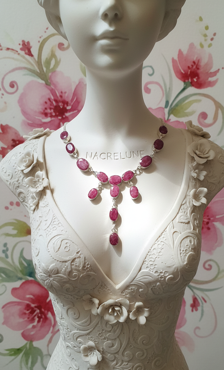 Collier en argent 925 avec rubis facettés-NACRELUNE NACRELUNE collier