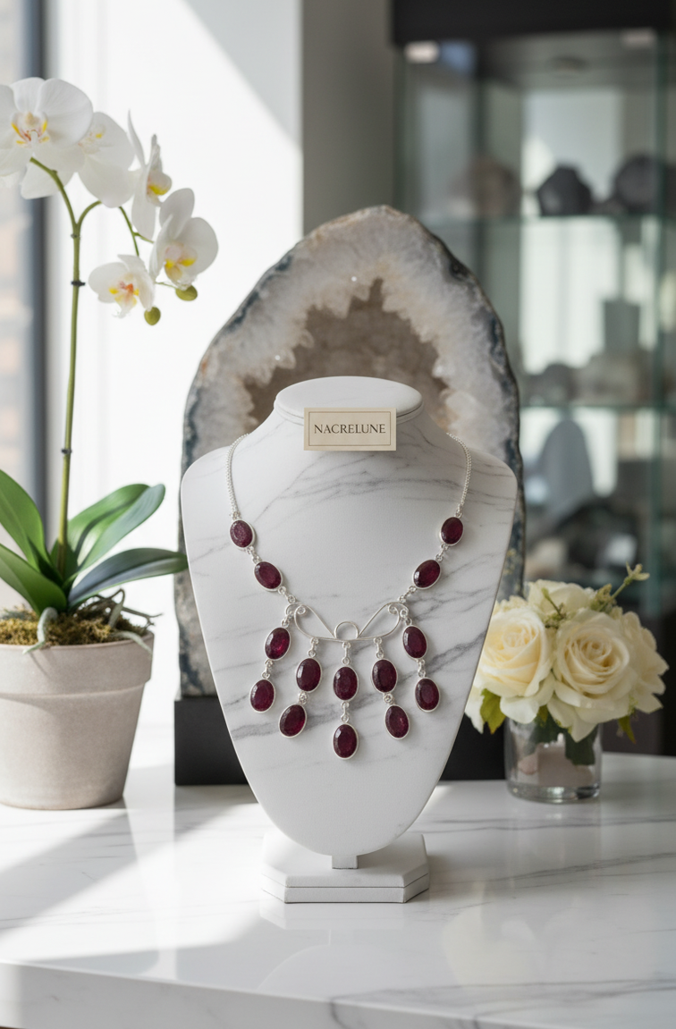 Collier Argent 925 & Rubis Véritables Facettés – Pierre de Passion | NACRELUNE nacrelune.com collier