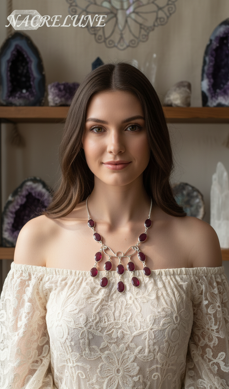 Collier Argent 925 & Rubis Véritables Facettés – Pierre de Passion | NACRELUNE nacrelune.com collier