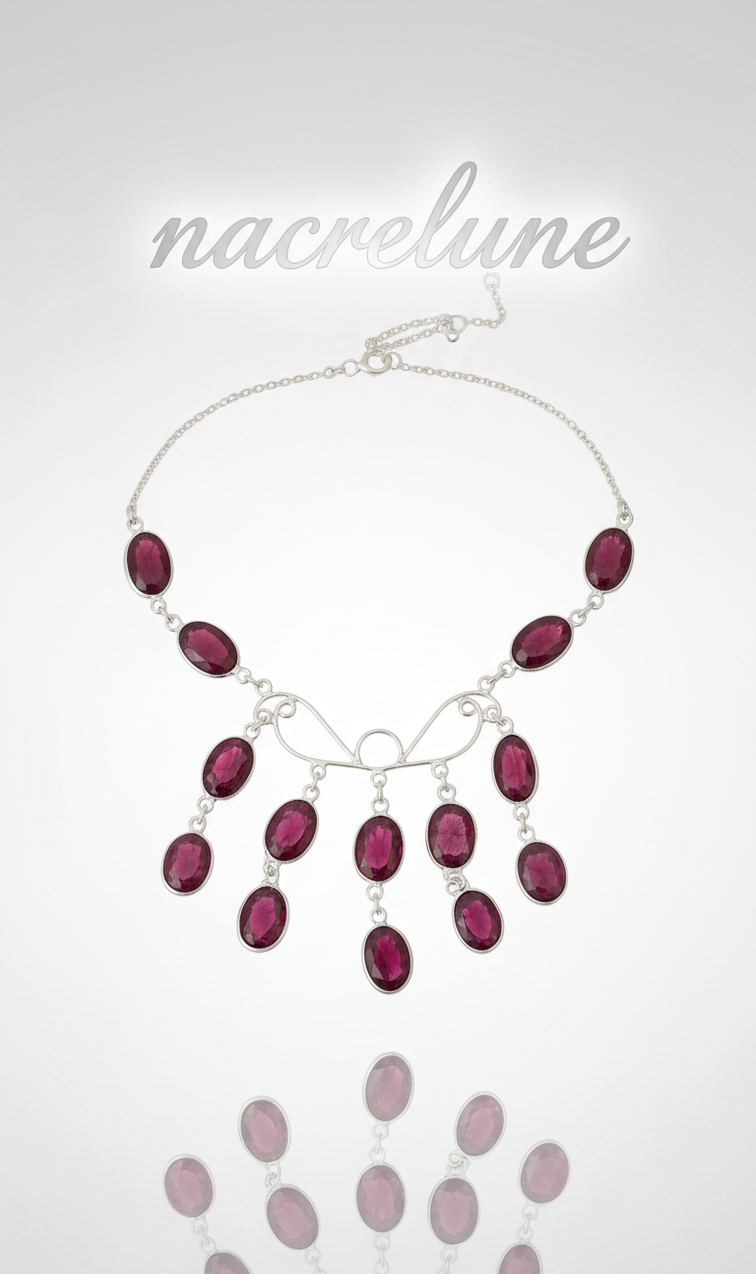 Collier Argent 925 & Rubis Véritables Facettés – Pierre de Passion | NACRELUNE nacrelune.com collier