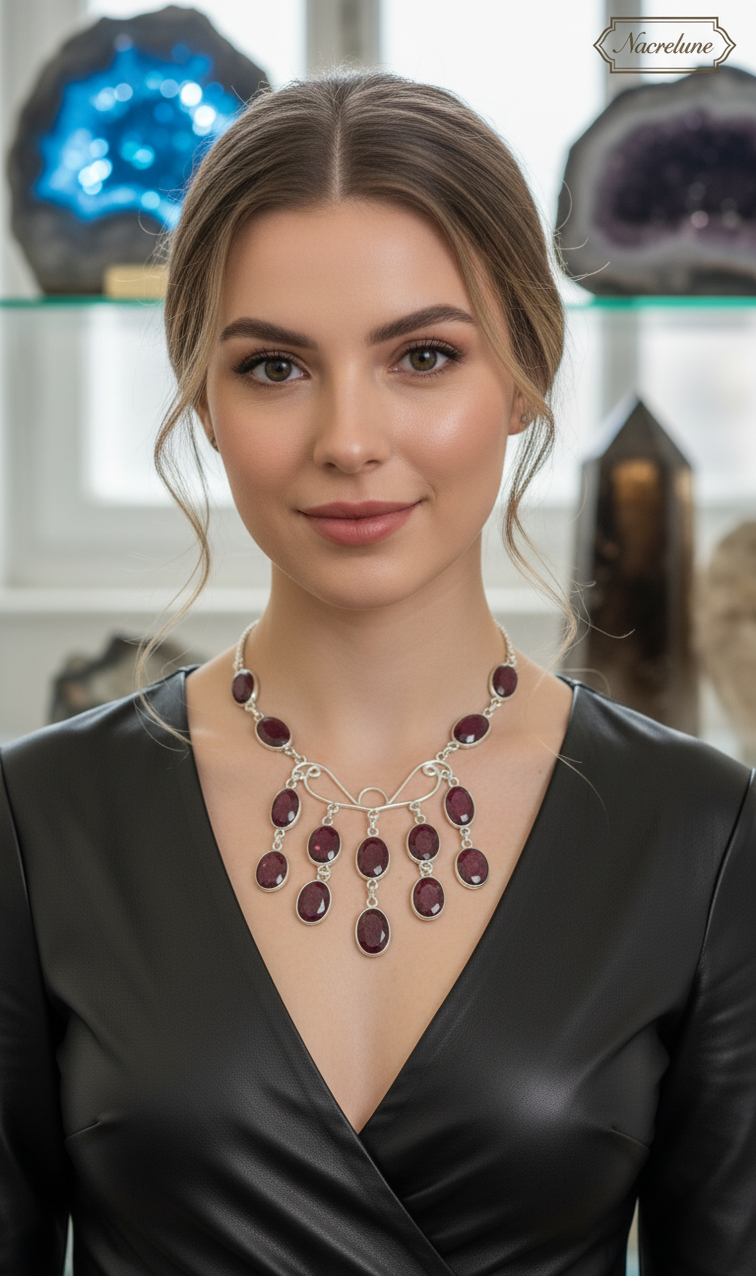 Collier Argent 925 & Rubis Véritables Facettés – Pierre de Passion | NACRELUNE nacrelune.com collier