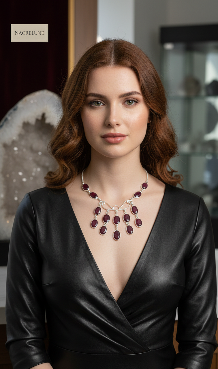 Collier Argent 925 & Rubis Véritables Facettés – Pierre de Passion | NACRELUNE nacrelune.com collier