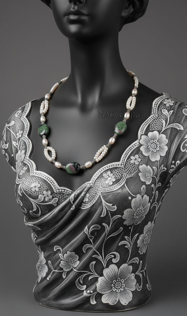 Collier Perles de Culture & Rubis Zoïsites Polis | NACRELUNE nacrelune.com collier