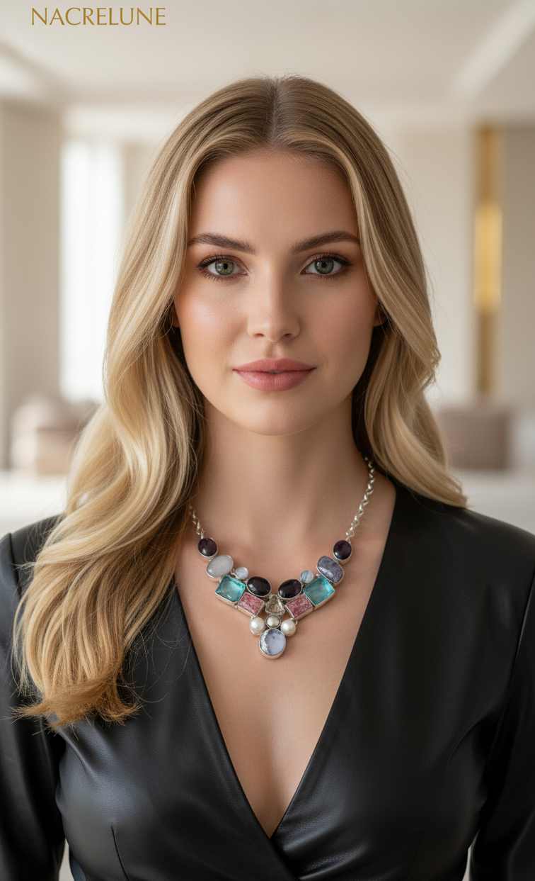 Collier Argent 925 & Pierres Semi-Précieuses – Bijou Lithothérapie | NACRELUNE