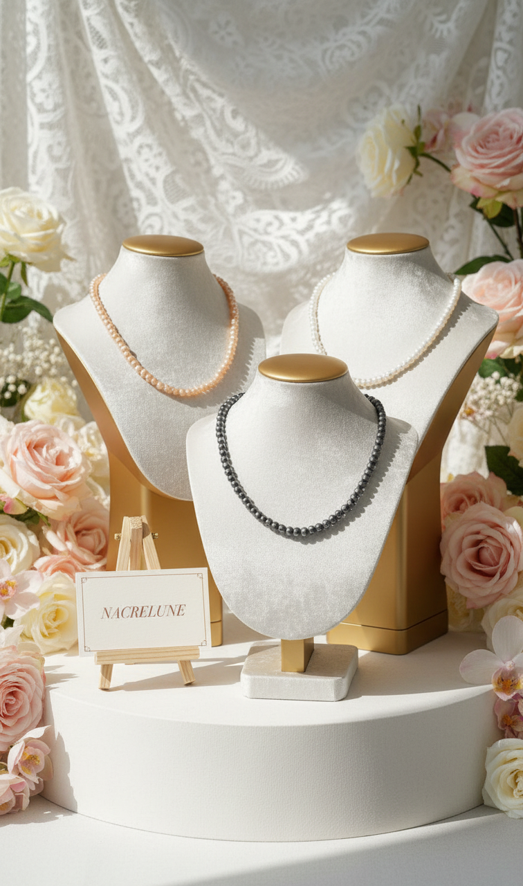 Collar de perlas cultivadas – Blanco, Negro o Rosa salmón | NACRELUNE