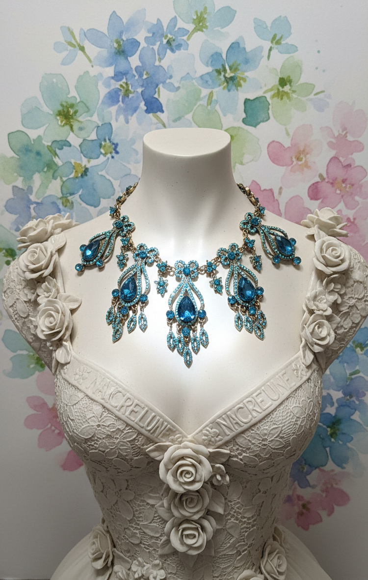Collier à pendeloques en strass bleus – Style Premier Empire-NACRELUNE NACRELUNE collier