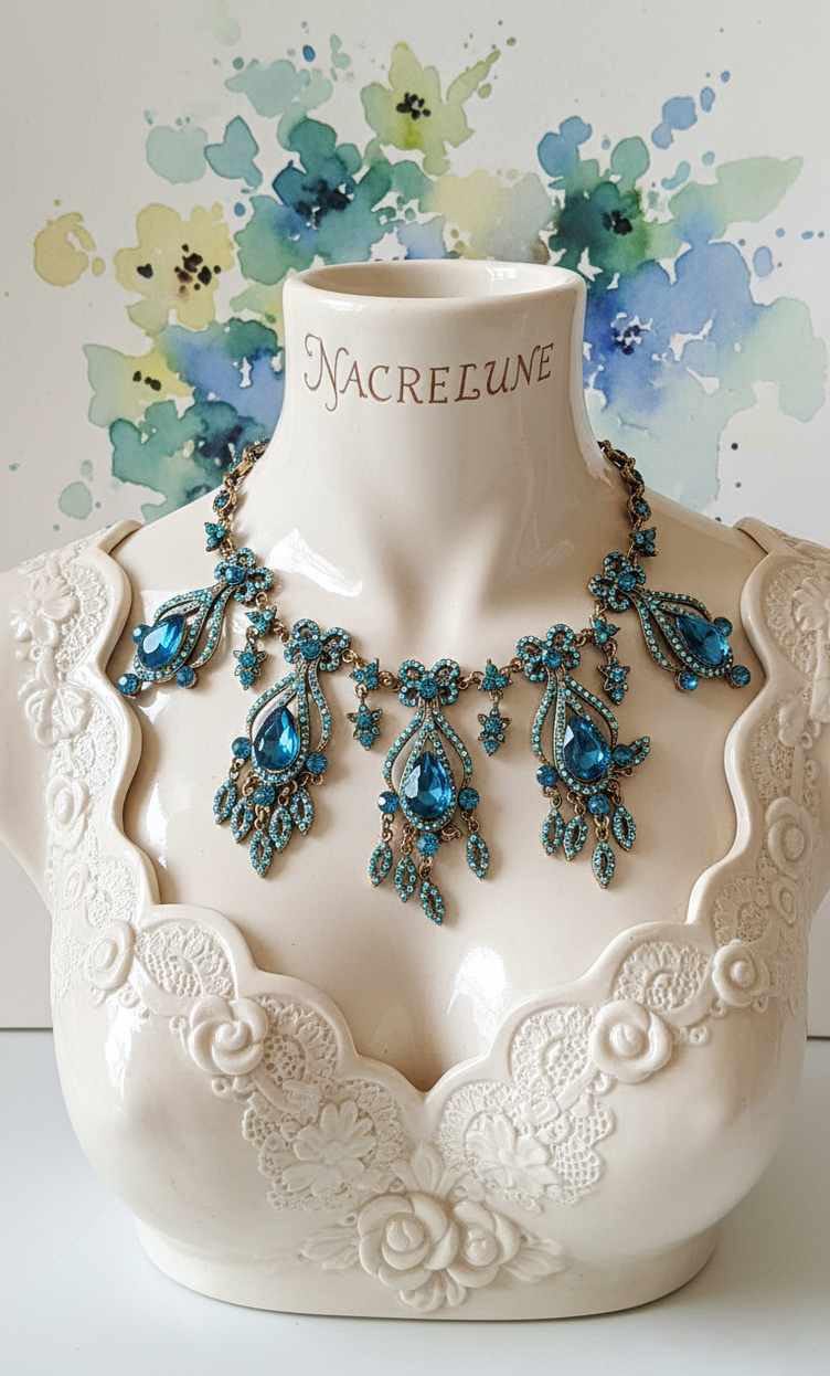 Collier à pendeloques en strass bleus – Style Premier Empire-NACRELUNE NACRELUNE collier