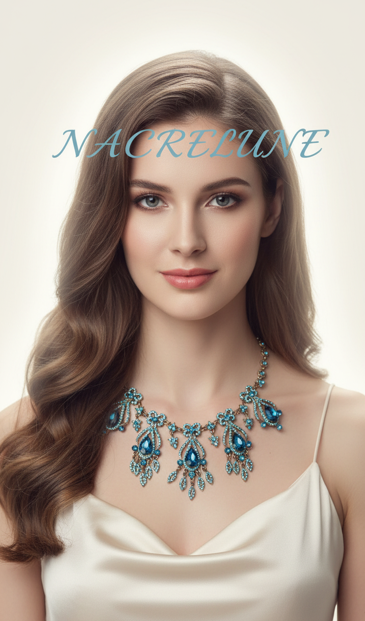 Collier à pendeloques en strass bleus – Style Premier Empire-NACRELUNE NACRELUNE collier