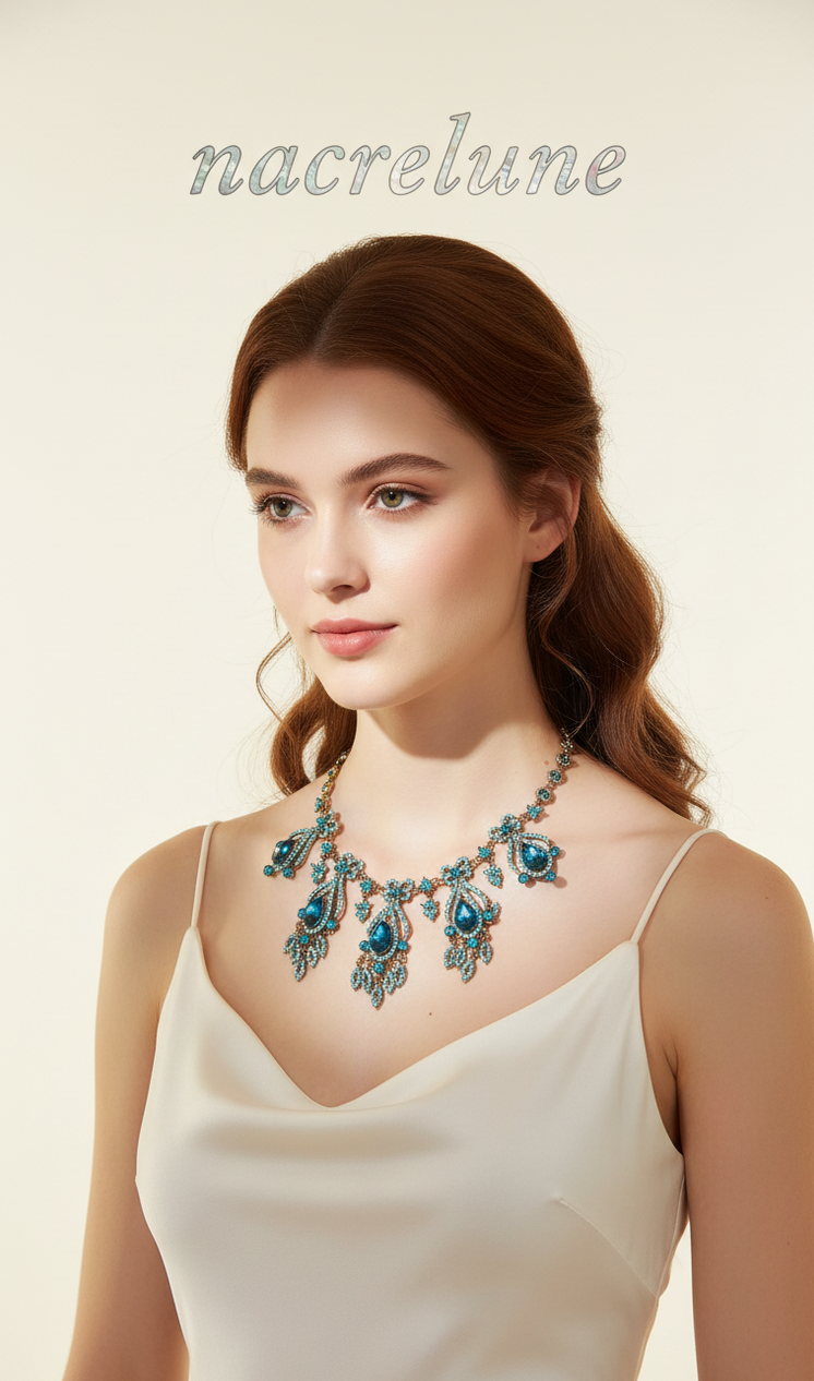 Collier à pendeloques en strass bleus – Style Premier Empire-NACRELUNE NACRELUNE collier