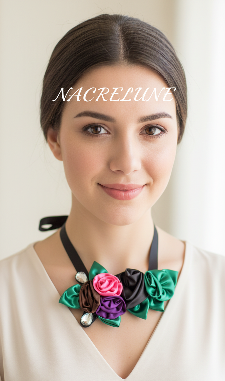 Collier fleurs en tissu – Style bohème romantique-NACRELUNE NACRELUNE collier