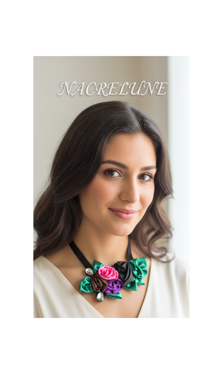 Collier fleurs en tissu – Style bohème romantique-NACRELUNE NACRELUNE collier