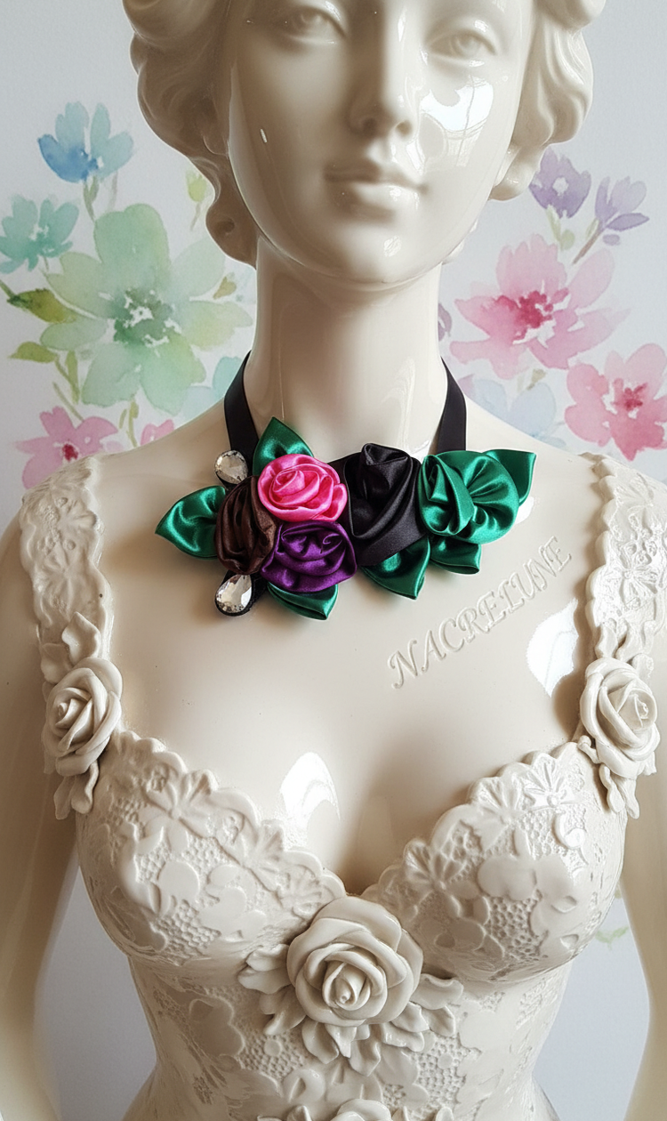 Collier fleurs en tissu – Style bohème romantique-NACRELUNE NACRELUNE collier