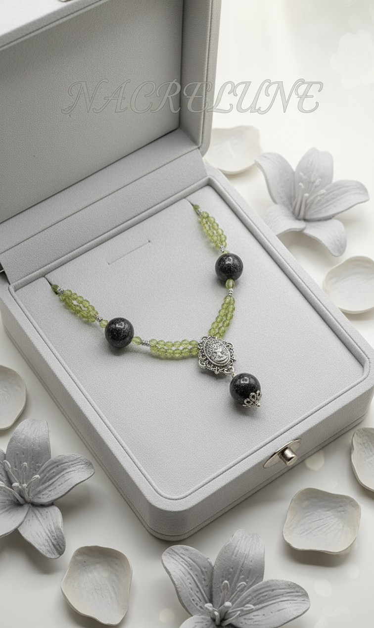 Collier Tourmalines Noires & Péridots Véritables | NACRELUNE nacrelune.com collier