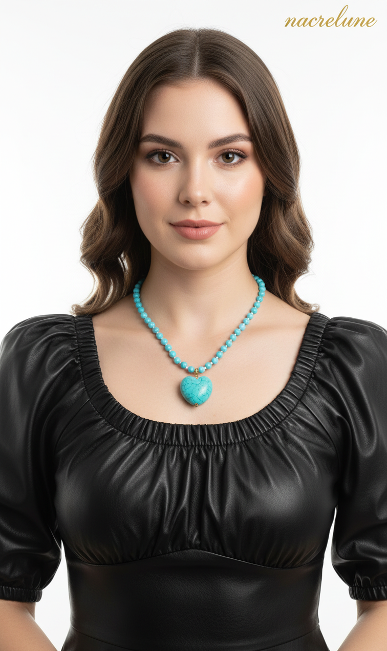 Collier Turquoise Naturelle & Pendentif Cœur – Protection & Soin du Cœur | NACRELUNE NACRELUNE collier