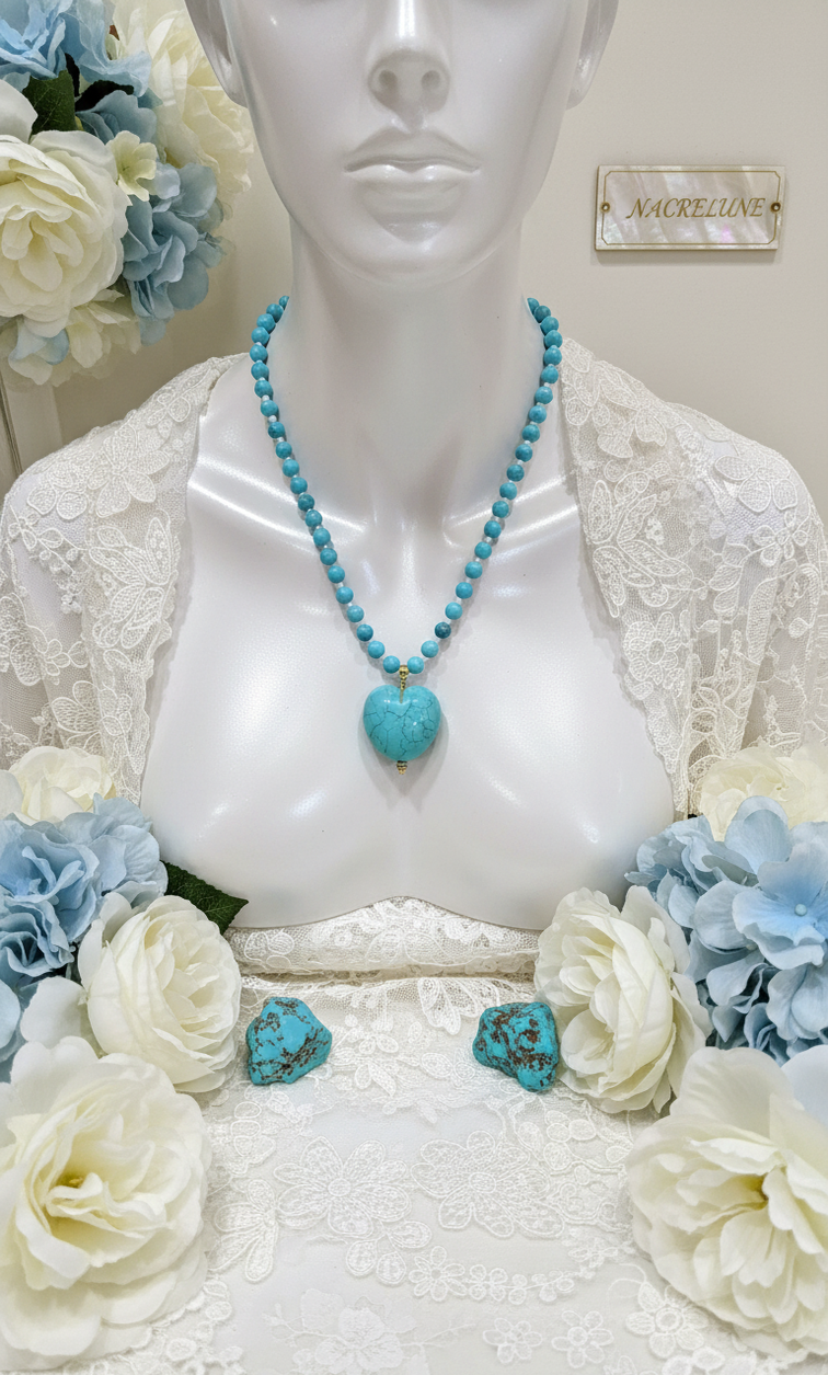 Collier Turquoise Naturelle & Pendentif Cœur – Protection & Soin du Cœur | NACRELUNE NACRELUNE collier