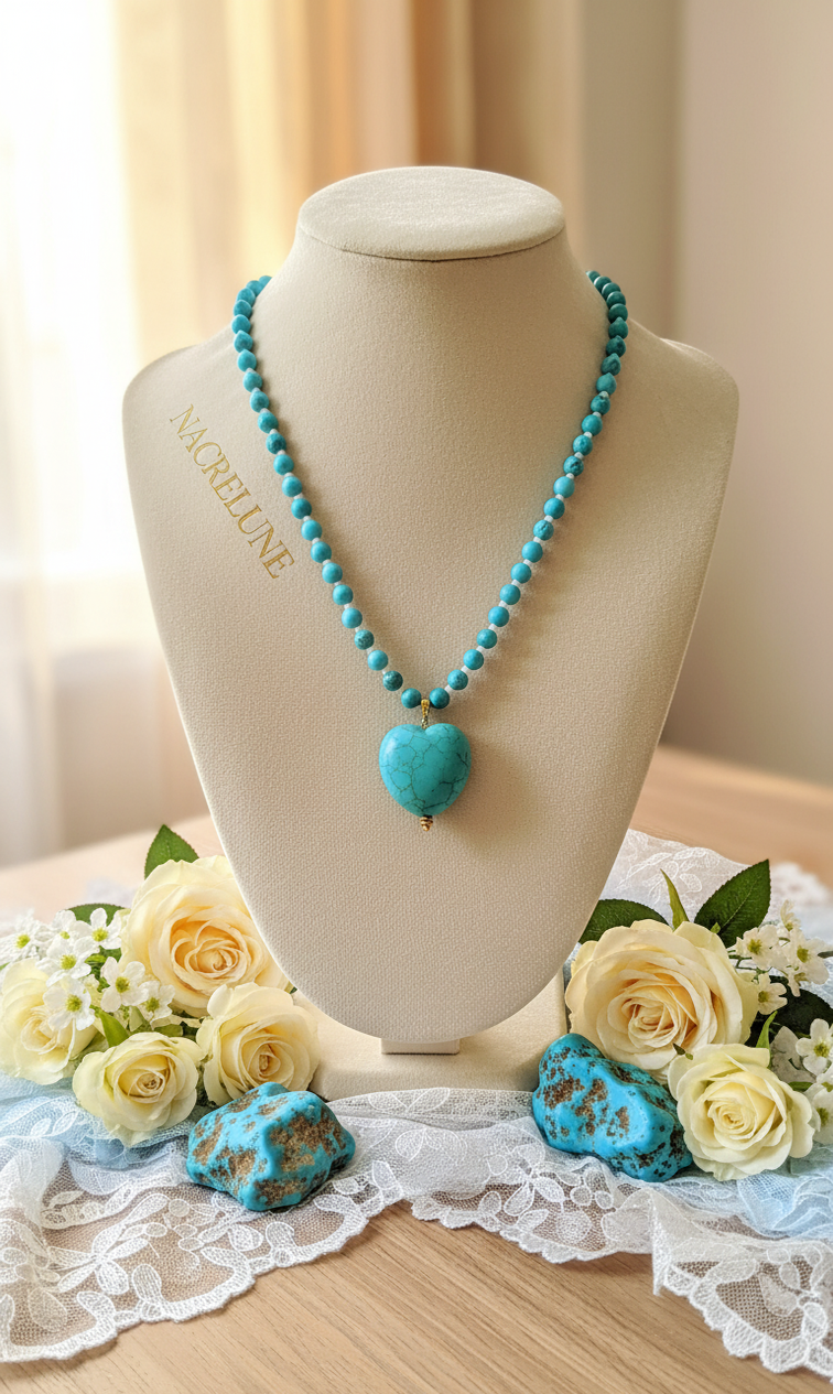 Collier Turquoise Naturelle & Pendentif Cœur – Protection & Soin du Cœur | NACRELUNE NACRELUNE collier