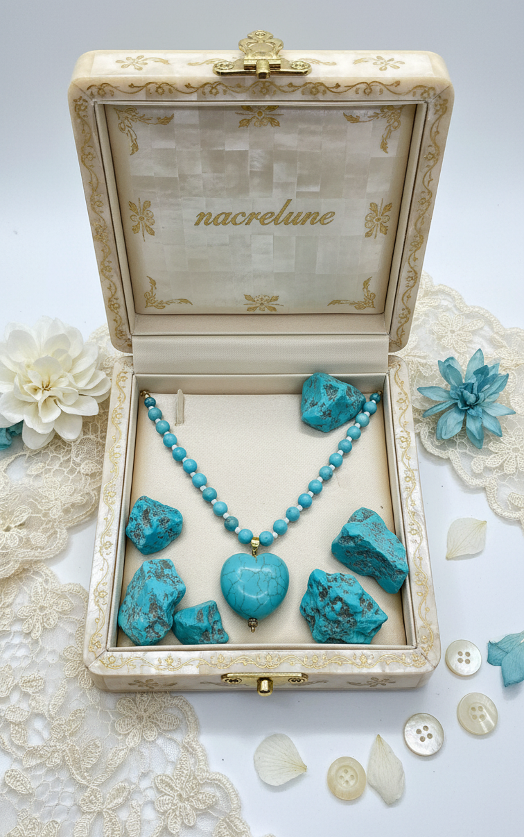 Collier Turquoise Naturelle & Pendentif Cœur – Protection & Soin du Cœur | NACRELUNE NACRELUNE collier