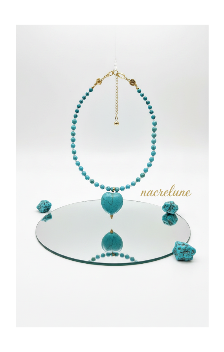 Collier Turquoise Naturelle & Pendentif Cœur – Protection & Soin du Cœur | NACRELUNE NACRELUNE collier