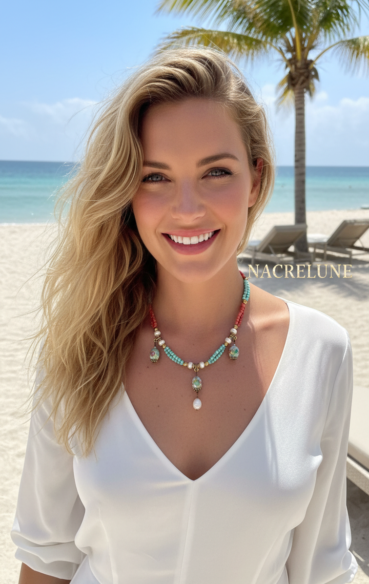 Collier Perles de Verre Bleu & Orange – Couleur & Bonne Humeur | NACRELUNE NACRELUNE collier