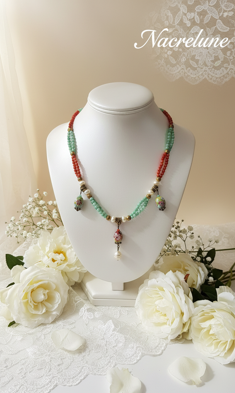 Collier Perles de Verre Bleu & Orange – Couleur & Bonne Humeur | NACRELUNE NACRELUNE collier