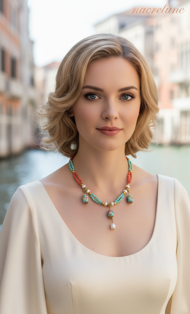 Collier Perles de Verre Bleu & Orange – Couleur & Bonne Humeur | NACRELUNE NACRELUNE collier