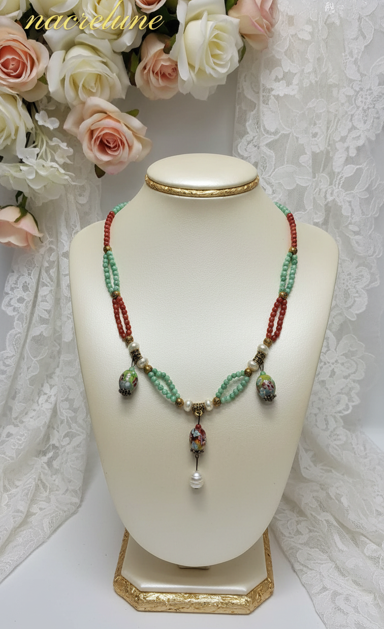 Collier Perles de Verre Bleu & Orange – Couleur & Bonne Humeur | NACRELUNE NACRELUNE collier