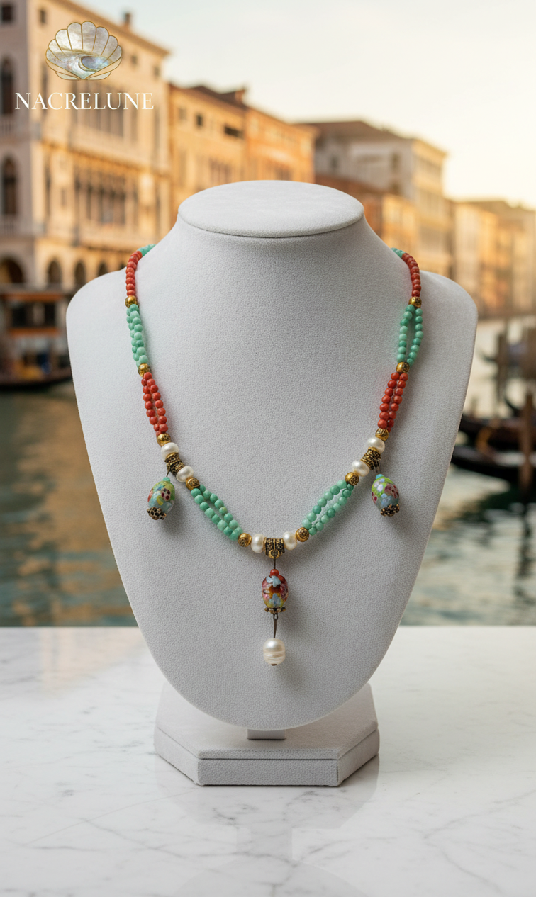Collier Perles de Verre Bleu & Orange – Couleur & Bonne Humeur | NACRELUNE NACRELUNE collier