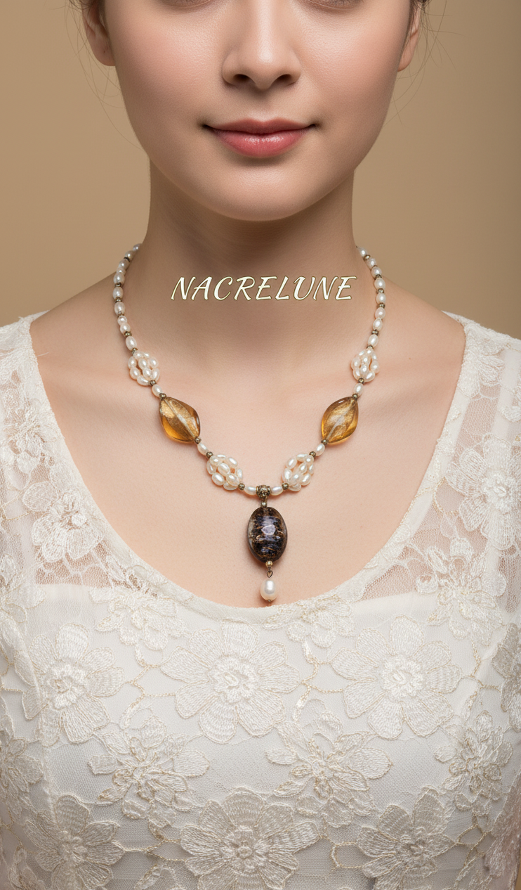 Collier perles de culture et verre mordoré | NACRELUNE NACRELUNE collier