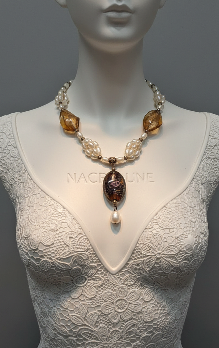 Collier perles de culture et verre mordoré | NACRELUNE NACRELUNE collier