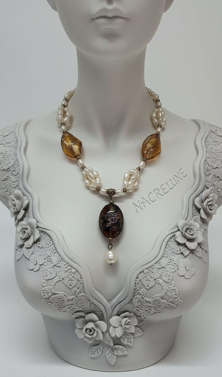 Collier perles de culture et verre mordoré | NACRELUNE NACRELUNE collier