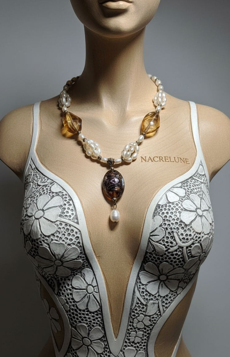 Collier perles de culture et verre mordoré | NACRELUNE NACRELUNE collier