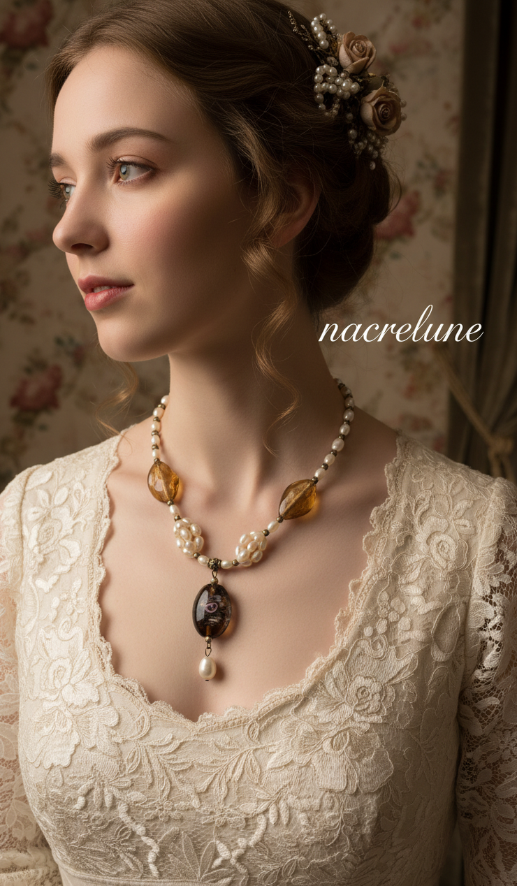 Collier perles de culture et verre mordoré | NACRELUNE NACRELUNE collier
