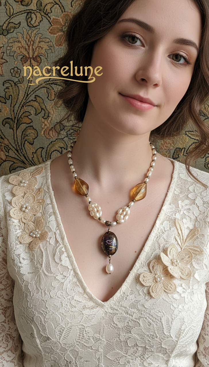Collier perles de culture et verre mordoré | NACRELUNE NACRELUNE collier