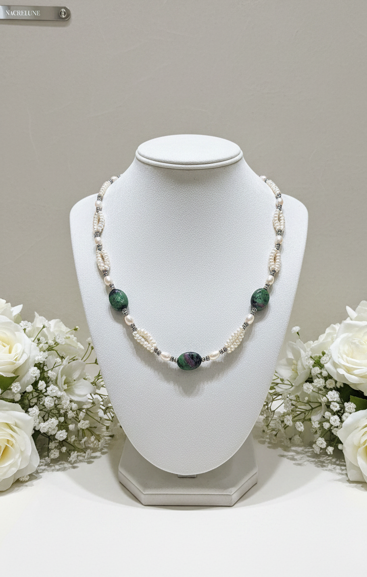 Collier Perles de Culture & Rubis Zoïsites Polis | NACRELUNE nacrelune.com collier