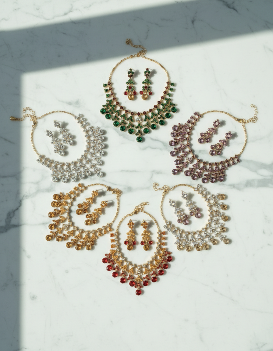 Parure en strass avec pampilles rondes : choisissez votre couleur NACRELUNE parure