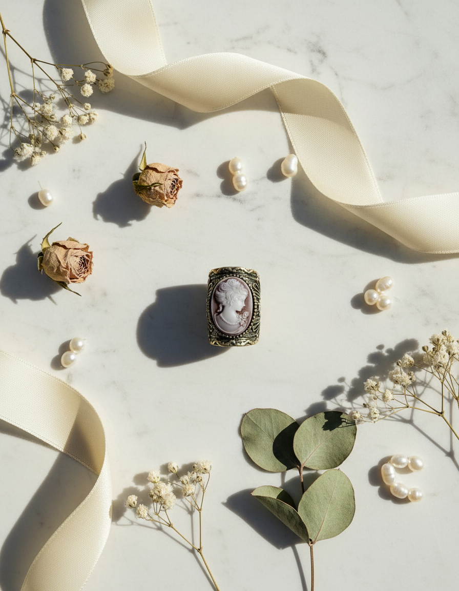 Bague fantaisie vieil or avec camée NACRELUNE Bague