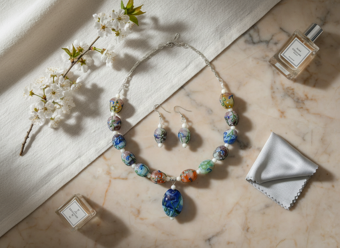 Parure en perles de verre décorées nacrelune.com parure