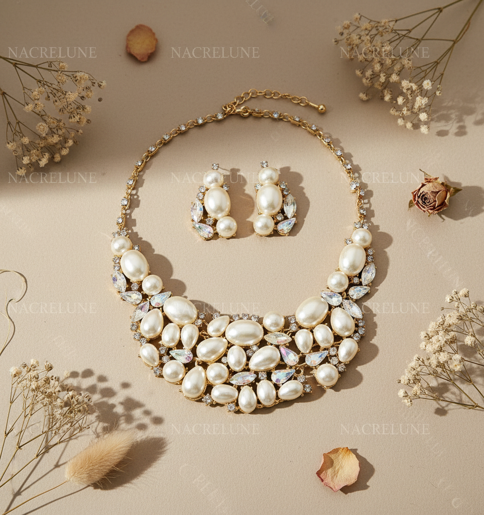 Parure fantaisie en perles fantaisie et strass aurore boréale nacrelune.com parure