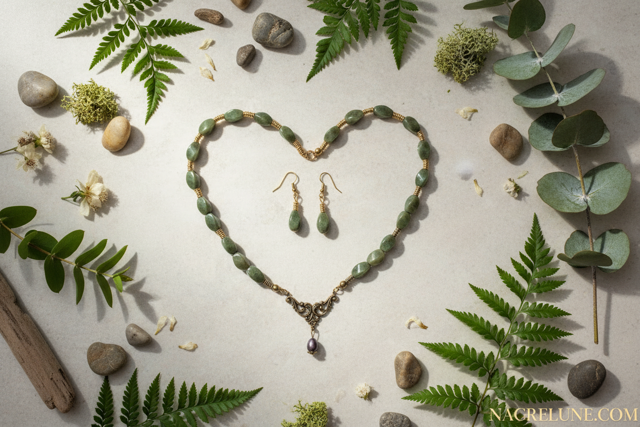 Parure en perles de jaspes verts nacrelune.com parure