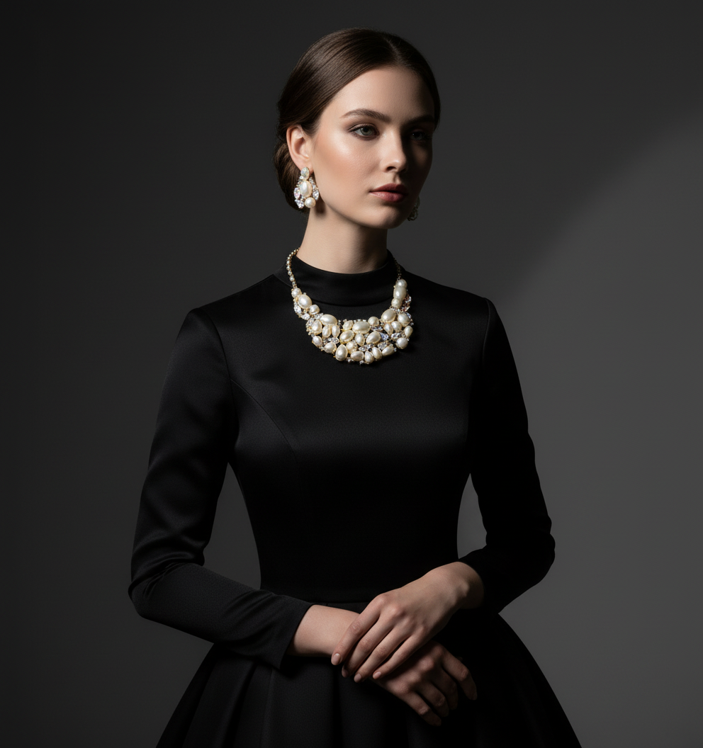 Parure fantaisie en perles fantaisie et strass aurore boréale NACRELUNE parure