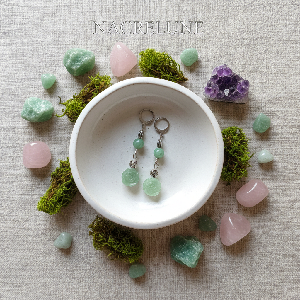 Boucles d'oreille en aventurine naturelle en forme de fleur | NACRELUNE nacrelune.com boucles d'oreille