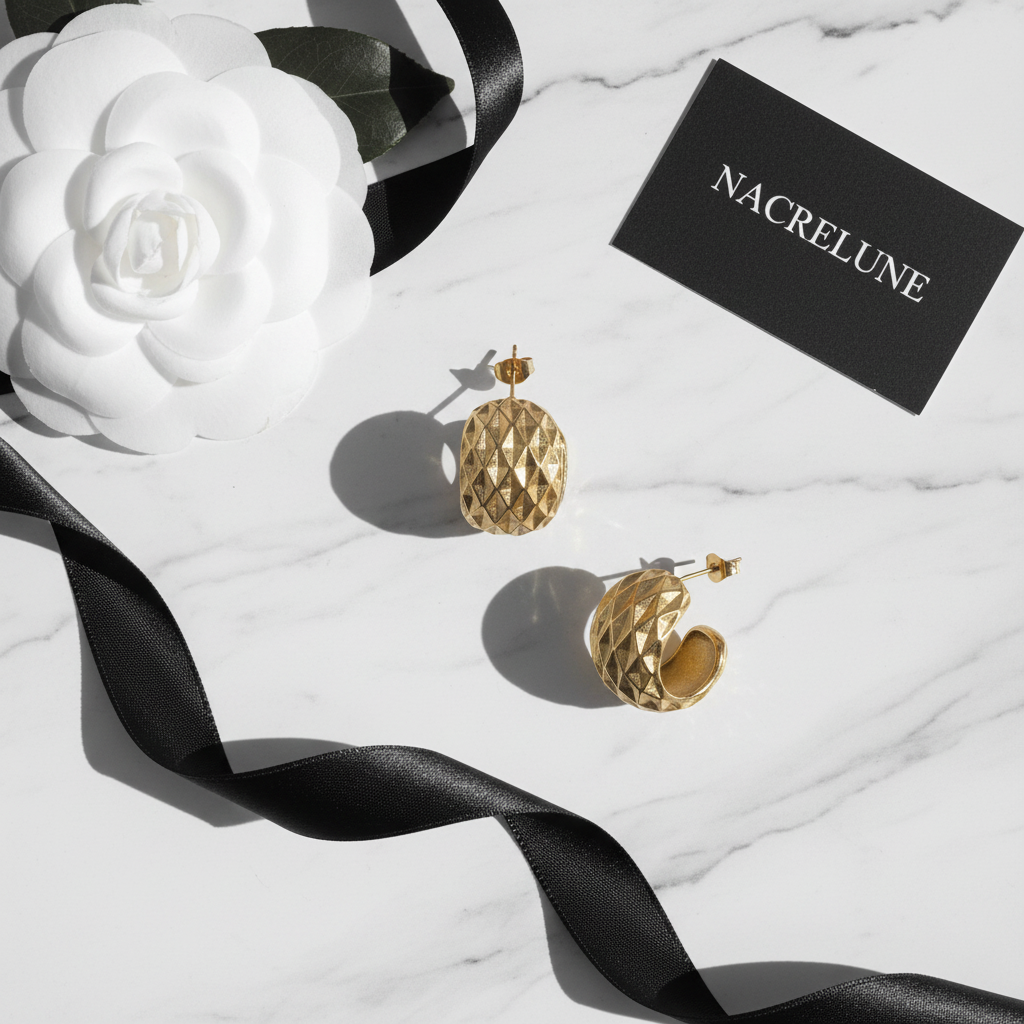 Boucles Créoles Texturées Plaqué Or – Motif Matelassé | NACRELUNE NACRELUNE boucles d'oreille