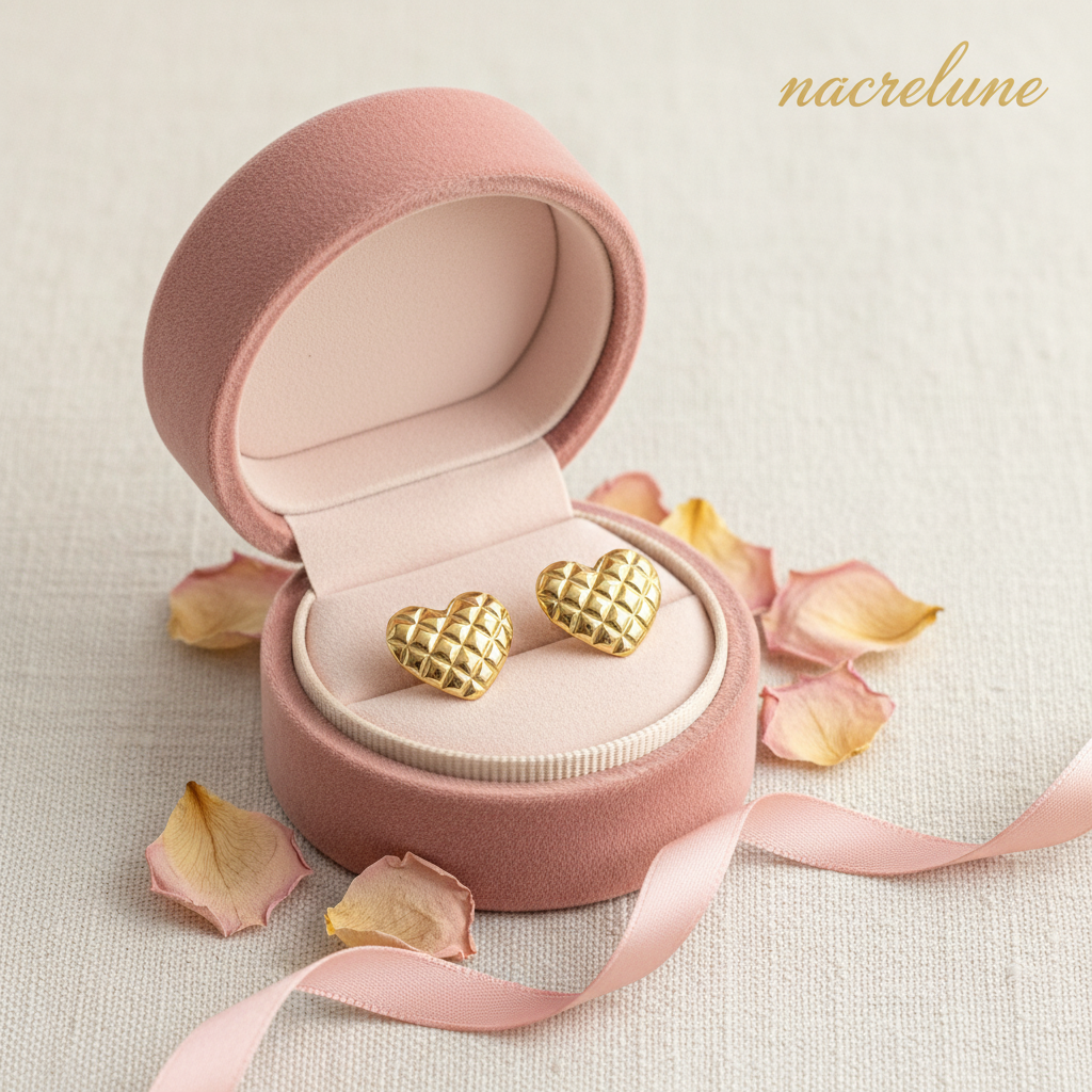 Boucles d'Oreille Cœur Matelassé Plaqué Or – Puffy Heart | NACRELUNE NACRELUNE boucles d'oreille