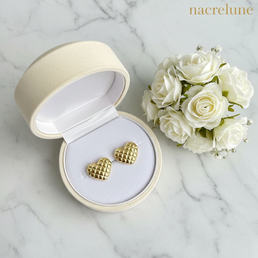 Boucles d'Oreille Cœur Matelassé Plaqué Or – Puffy Heart | NACRELUNE NACRELUNE boucles d'oreille